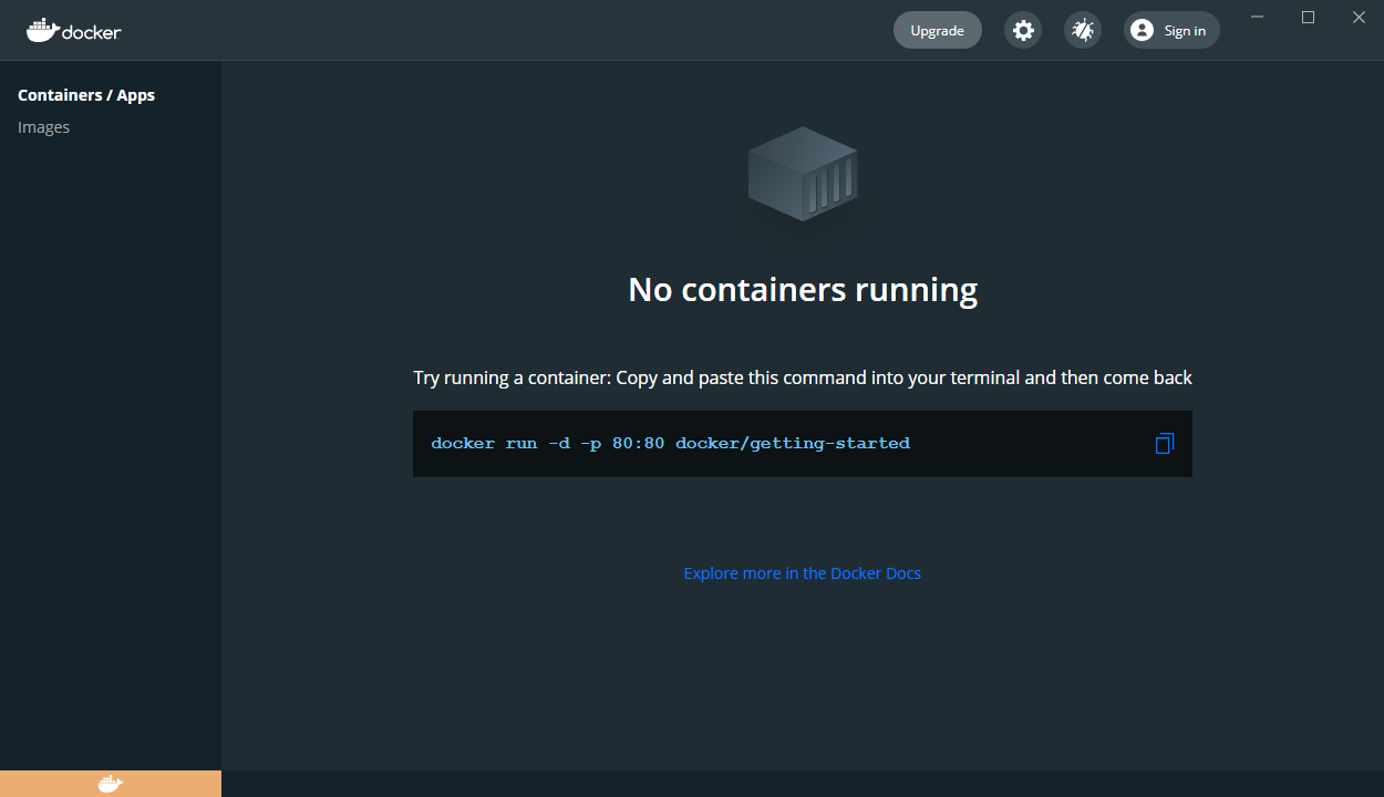 docker main screen